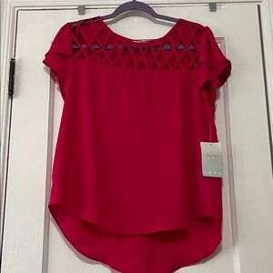 Lily White dark pink Smocked Asymmetrical Cap Sleeve Blouse